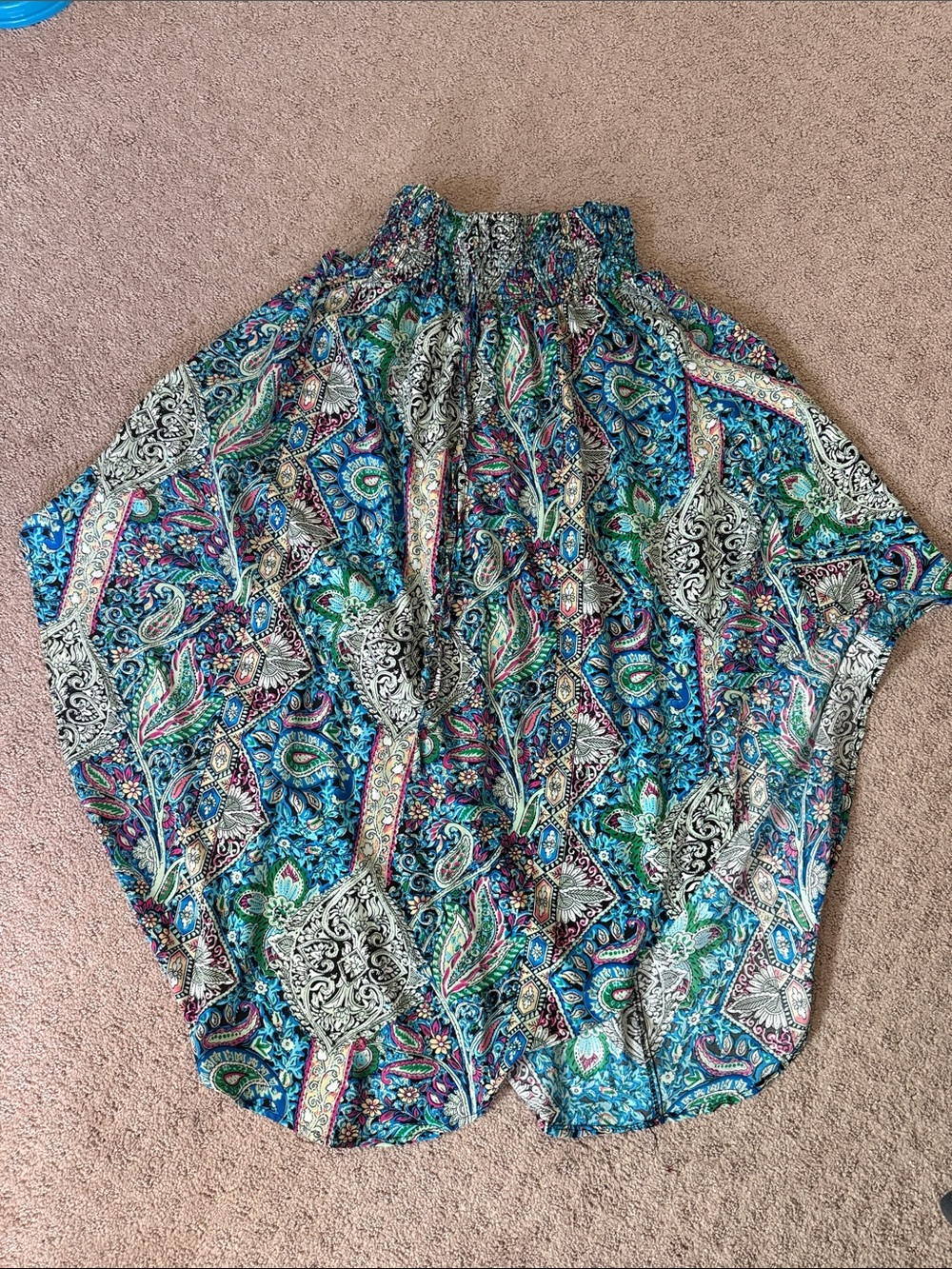 Smocked Neck Boho Paisley Women’s skirt in Teal Multi